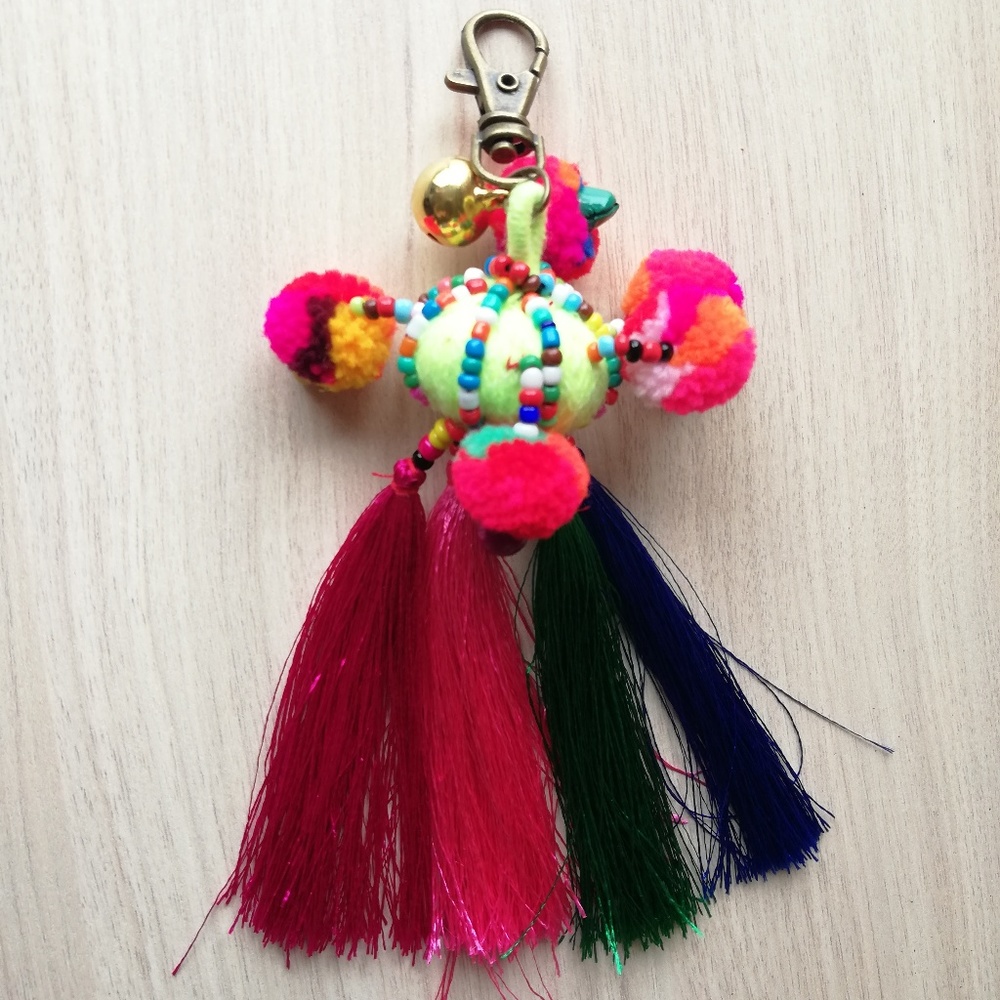 Handcrafted Boho Pompoms Tassel Key Chain Holder